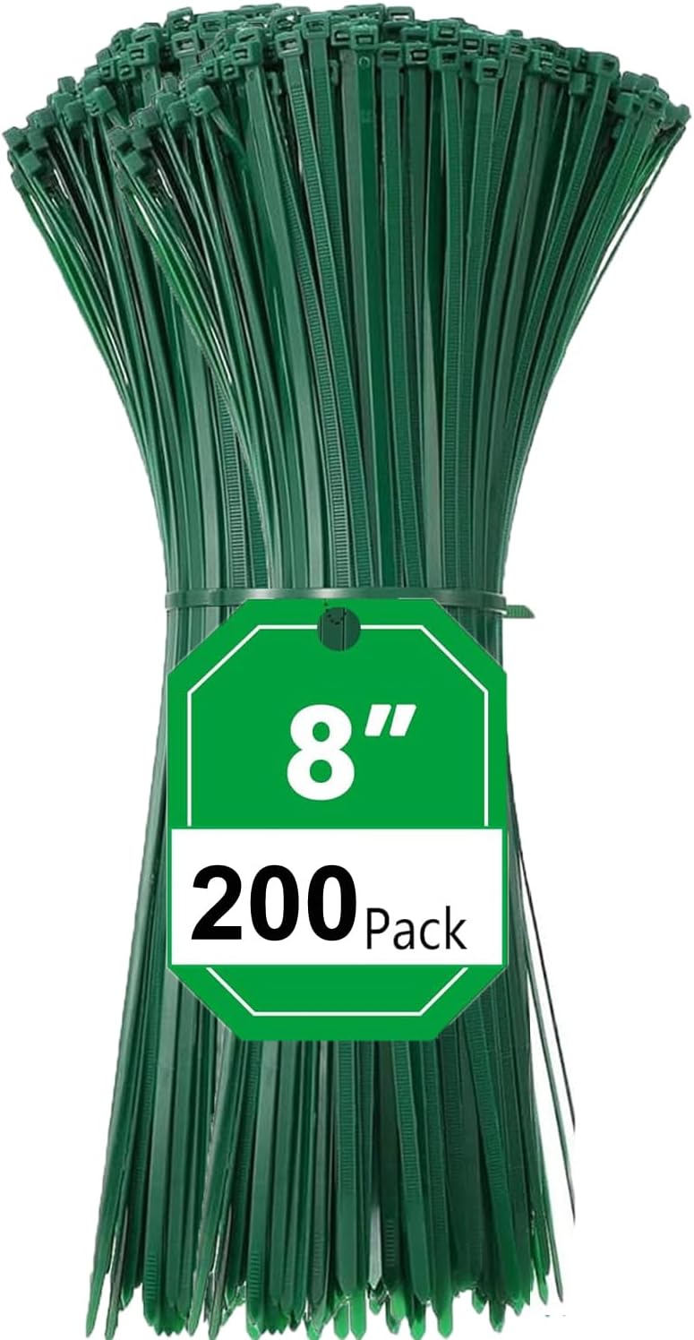 WLEAD 200PCS Nylon Zip Ties - 8 Inch Green,Multi-Purpose Self Locking Cable Ties， Ultra Strong Plastic Wire Ties with 45 Pounds Tensile Strength - Image 1